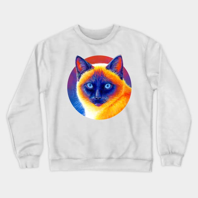 Jewel of the Orient Colorful Siamese Cat Crewneck Sweatshirt by rebeccawangart